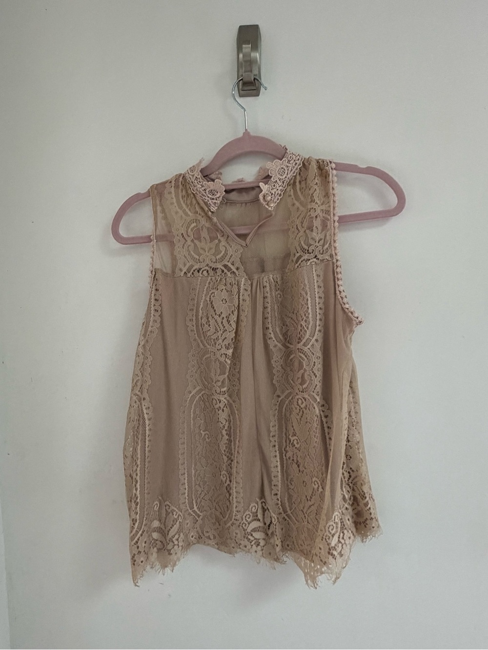 NY Collection Lace Trim Sleeveless Camisole - Beige